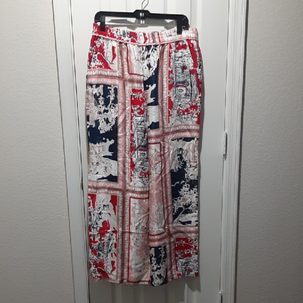 Anthropologie Red and Blue Printed Pants